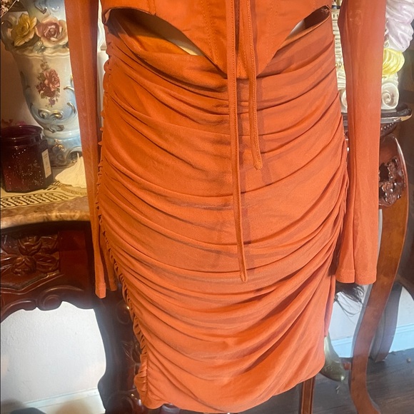 Rust Orange Ruched Cut-Out Dress - Picture 3 of 5